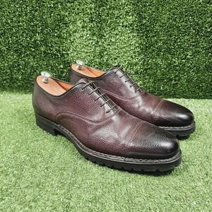 Santoni Goodyear Grained Brown Leather Cap Toe Oxford Dress Shoes Mens Size 12 D